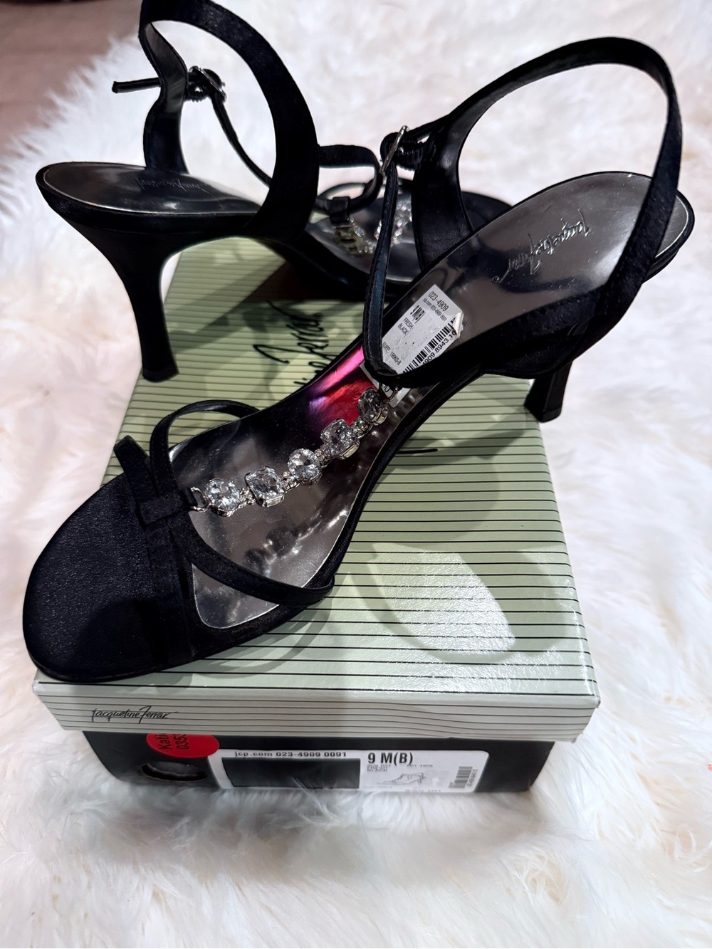 Jacqueline Ferrar Black Strappy Crystal Embellished Heels